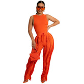 Two Piece Sleeveless Top Tassel Pants